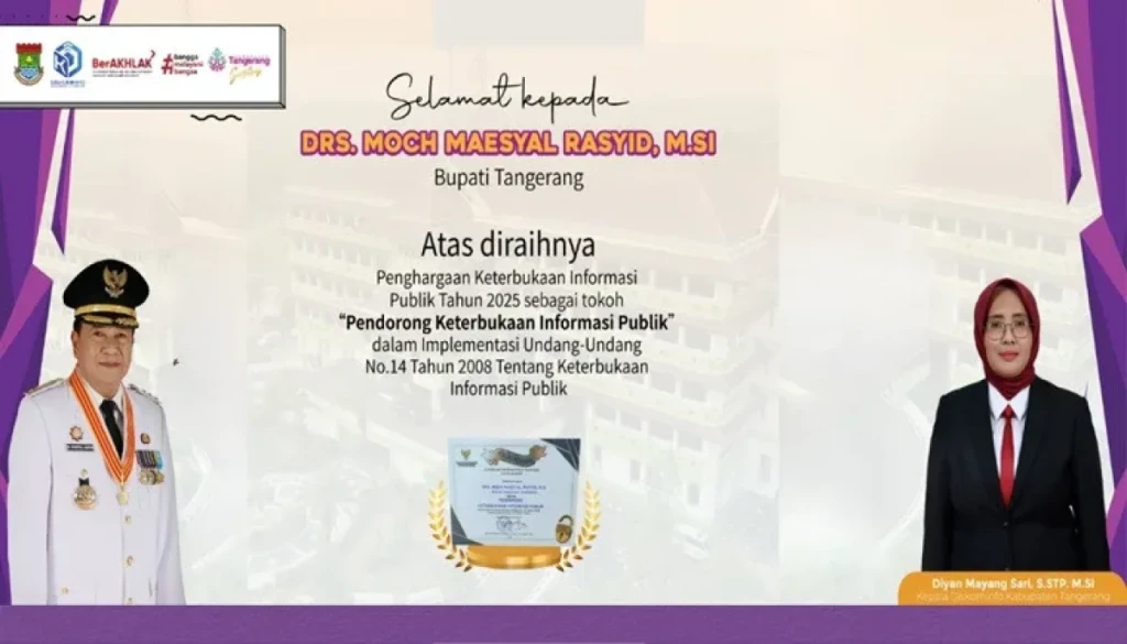 Bupati Tangerang Raih Penghargaan Tokoh Pendorong Keterbukaan Informasi Publik 2025