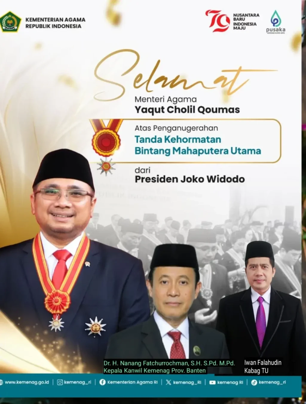 Apresiasi & Tasyakuran Kanwil Kemenag Provinsi Banten Atas Penganugerahan Tanda Kehormatan Bintang Mahaputera Utama kepada Menteri Agama